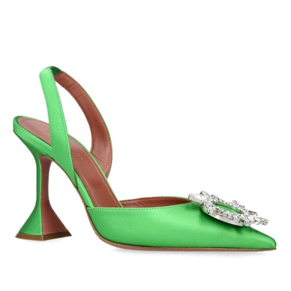 Amina Muaddi Green Begum Sling Heels - Picture 1 of 11